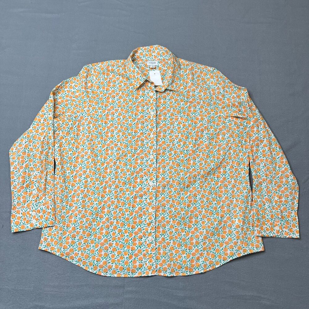 J.Crew Shirt Women 3X White Peach Print 100% Cotton Long Sleeve Casual Button-Up